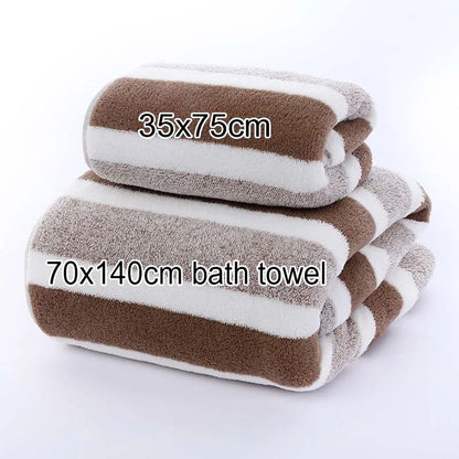 1 pcs Striped Face Towel 35x75cm For Bathroom Or Soft And Absorbent Quick-Drying Experience Microfiber Bath Towel 70x140cm