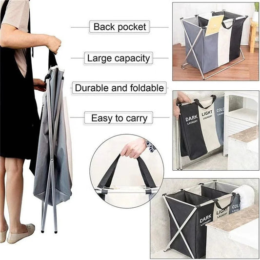 3 Grids Laundry Basket Foldable Dirty Clothes Organizer Bathroom Waterproof Storage Basket Large Laundry Hamper Three Grids New