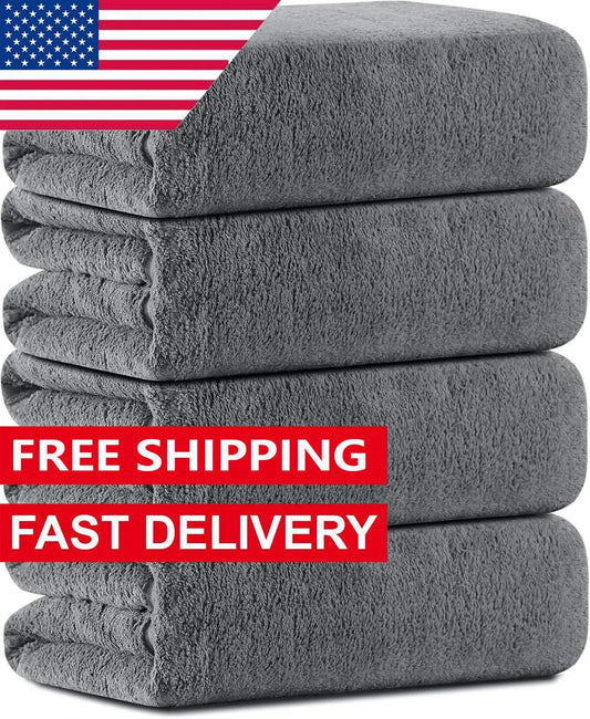 Oversized Bath Towels Set of 4 Dark Gray Extra Large Bath Sheets Towels for Adults 35x70in Ultra Soft Bathroom Towels Microfiber