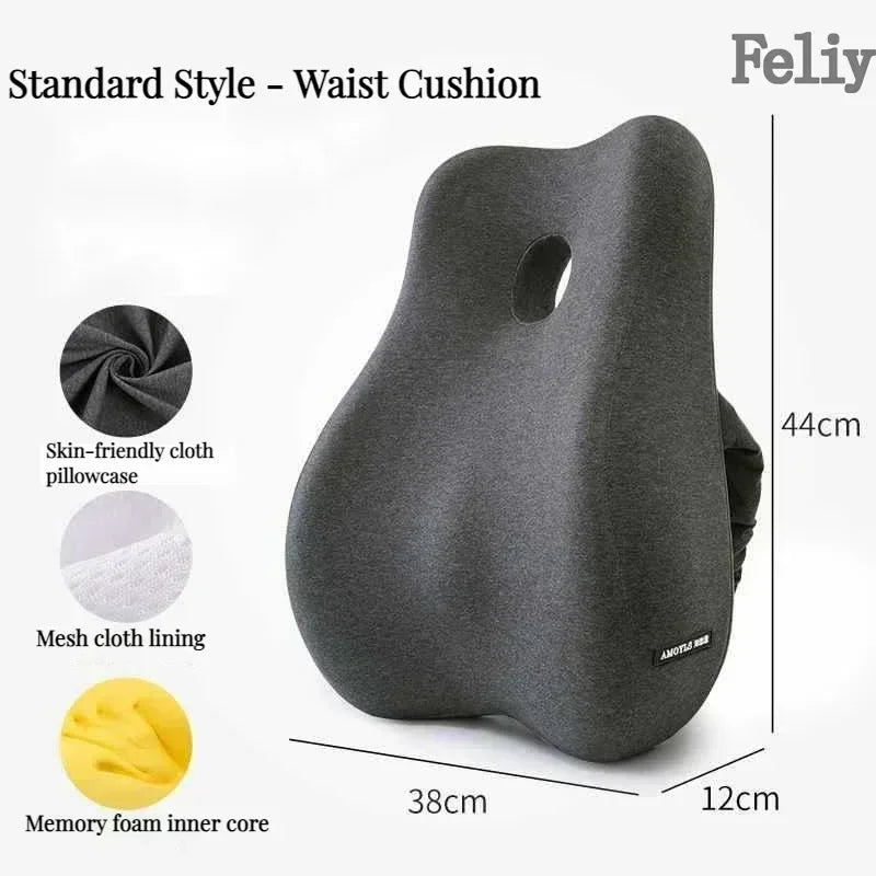 Memory Foam Office Chair Cushion Car Seat Support Waist Pillow Massage Lumbar Orthopedic Pillow Buttock Coccyx Cushion Back Pads