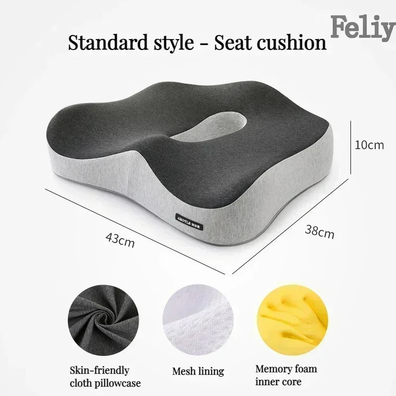 Memory Foam Office Chair Cushion Car Seat Support Waist Pillow Massage Lumbar Orthopedic Pillow Buttock Coccyx Cushion Back Pads