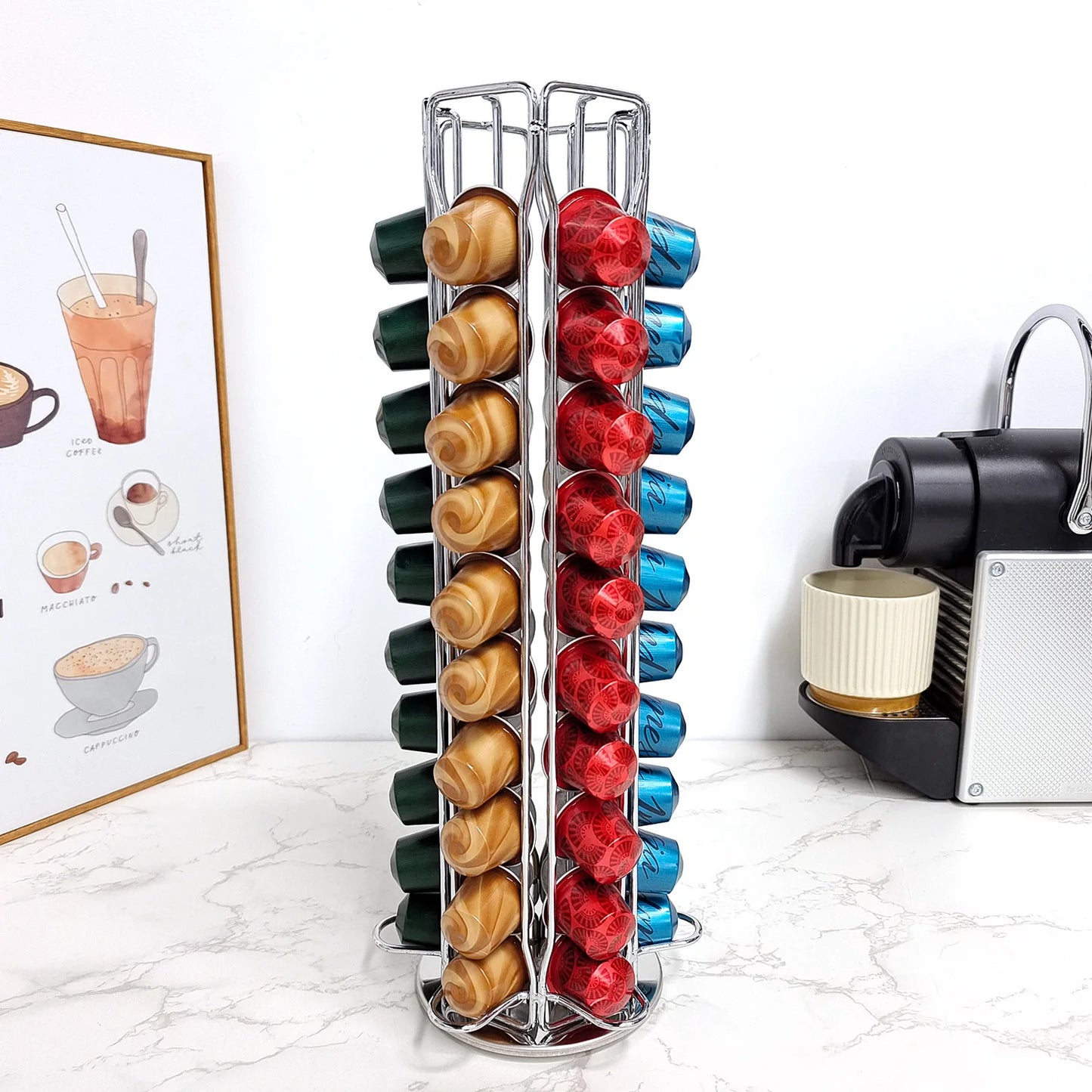 Coffee Pod Holder for Nespresso OriginalLine Storage Organizer 360 Rotatable Coffee Capsules Carousel 20-40-60 Coffee Pods