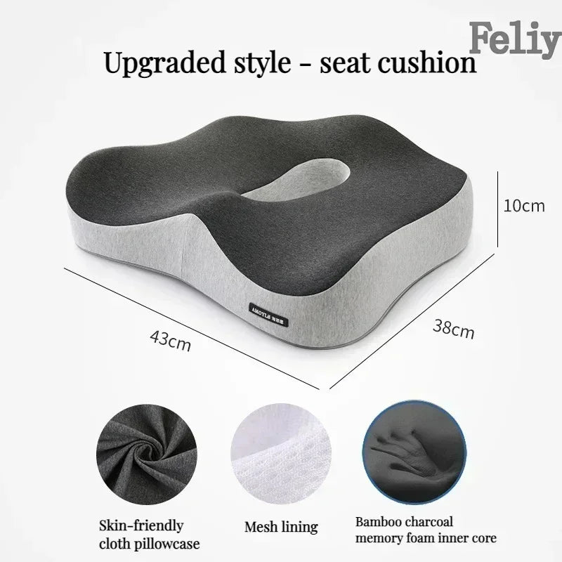 Memory Foam Office Chair Cushion Car Seat Support Waist Pillow Massage Lumbar Orthopedic Pillow Buttock Coccyx Cushion Back Pads