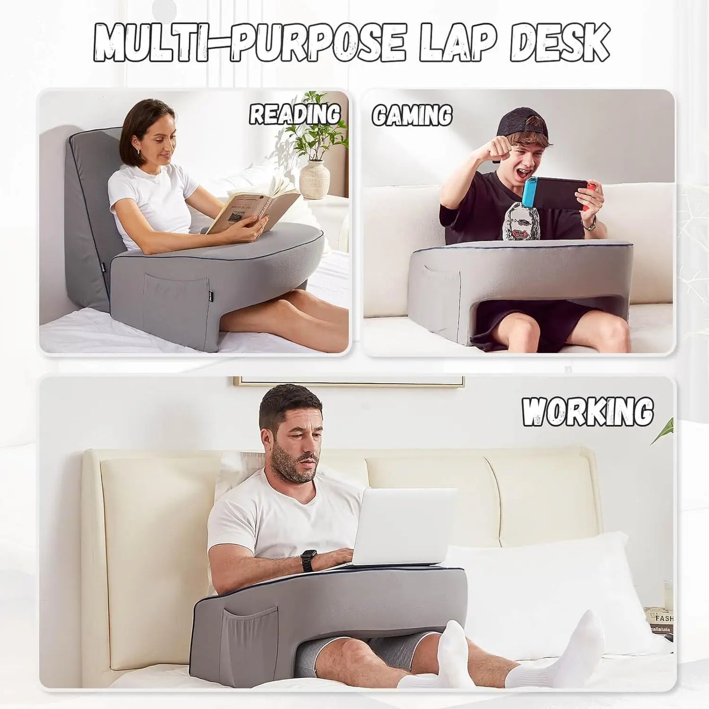 Lap Desk Pillow, Lap Pillow for Laptop, Memory Foam Bed Desk Pillow for Working, Gaming, Reading, Crocheting in Bed Couch