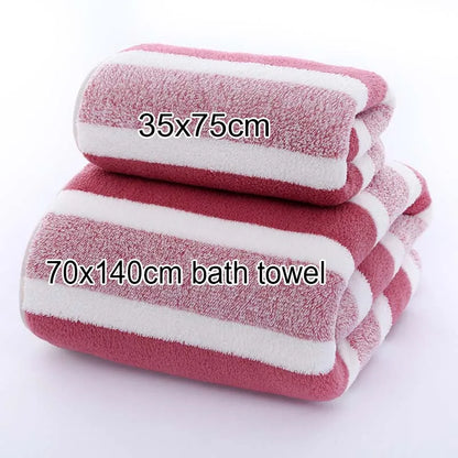 1 pcs Striped Face Towel 35x75cm For Bathroom Or Soft And Absorbent Quick-Drying Experience Microfiber Bath Towel 70x140cm