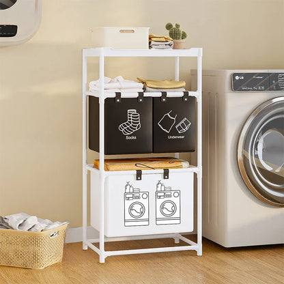 Large Laundry Basket Foldable Grid Organizer Basket 2 Layers Removable Waterproof Dirty Clothes Organizer Home Laundry Basket