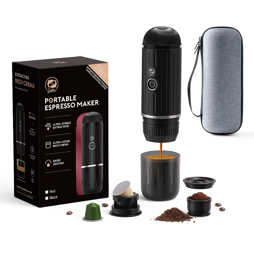 2 in 1 Portable Espresso Machine Coffee Maker Compatible with Nespresso Capsule  Ground Coffee for Car Traval Camping Coffeeware