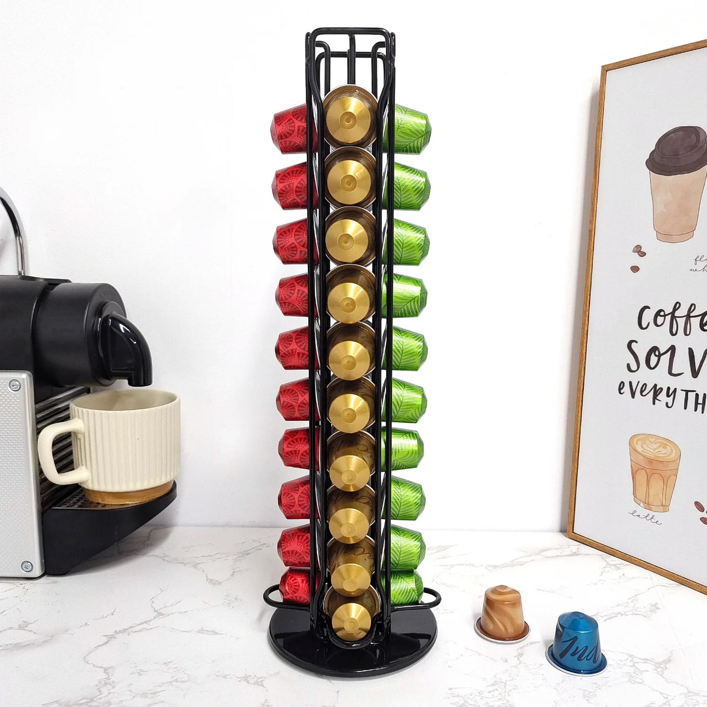 Coffee Pod Holder for Nespresso OriginalLine Storage Organizer 360 Rotatable Coffee Capsules Carousel 20-40-60 Coffee Pods