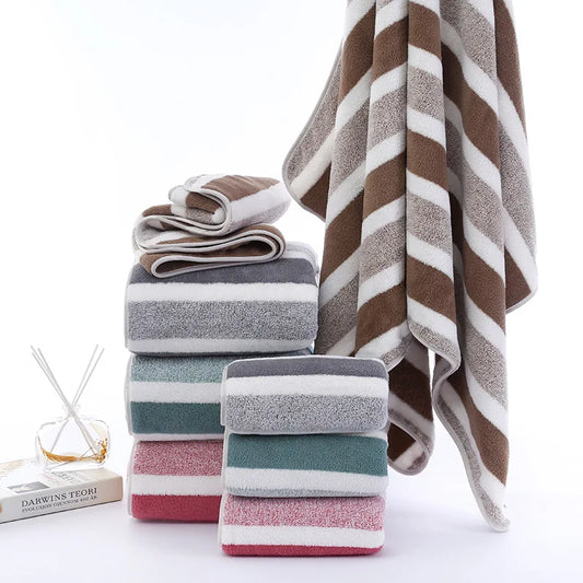 1 pcs Striped Face Towel 35x75cm For Bathroom Or Soft And Absorbent Quick-Drying Experience Microfiber Bath Towel 70x140cm