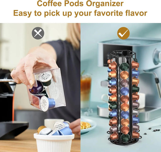 Coffee Pod Holder for Nespresso OriginalLine Storage Organizer 360 Rotatable Coffee Capsules Carousel 20-40-60 Coffee Pods