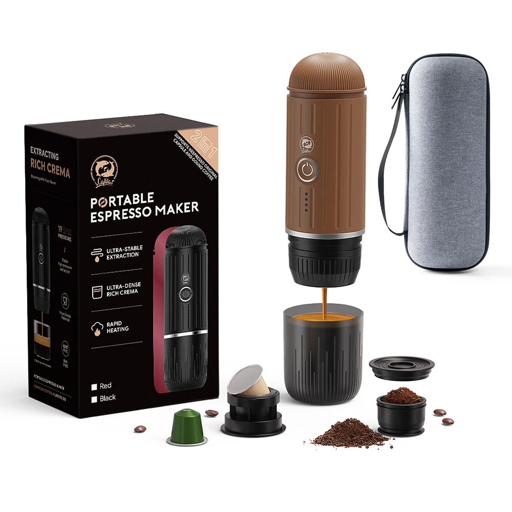 2 in 1 Portable Espresso Machine Coffee Maker Compatible with Nespresso Capsule  Ground Coffee for Car Traval Camping Coffeeware