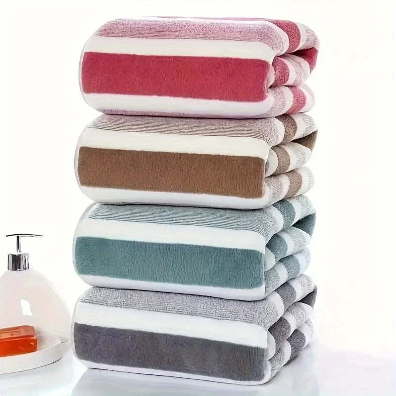 2 Pc Quick-Drying Striped Towel Set for Soft and Absorbent Bathroom Experience Includes 1 Bath Towel and 1 Hand Towel Sauna