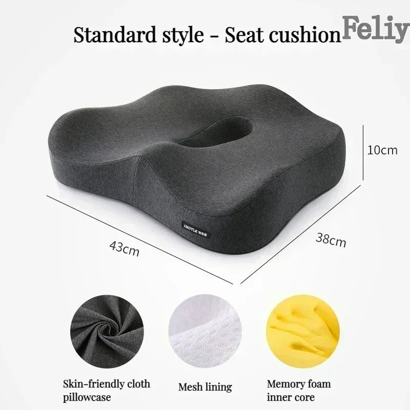 Memory Foam Office Chair Cushion Car Seat Support Waist Pillow Massage Lumbar Orthopedic Pillow Buttock Coccyx Cushion Back Pads