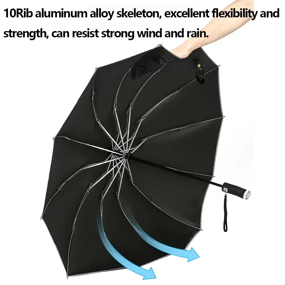 Automatic Umbrella Three Fold 10 Bone Reflective Umbrellas Sunshade Sunscreen Rain Umbrella Wind Resistance Folding Umbrella