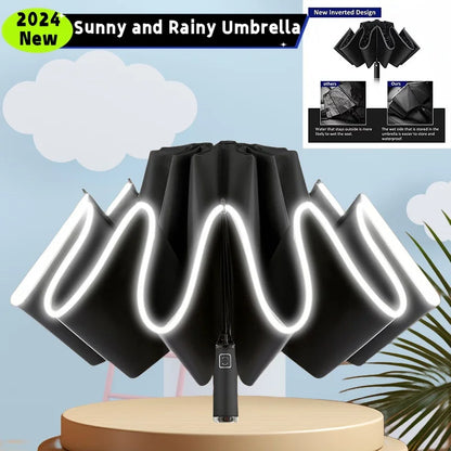 Automatic Umbrella Three Fold 10 Bone Reflective Umbrellas Sunshade Sunscreen Rain Umbrella Wind Resistance Folding Umbrella