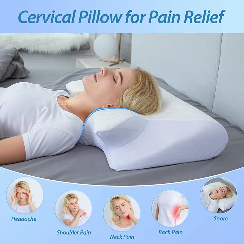 1pc Memory Foam Cervical Pillow, 2 in 1 Ergonomic Contour Orthopedic Pillow for Neck Pain, Contoured Support Pillows,Neck Pillow