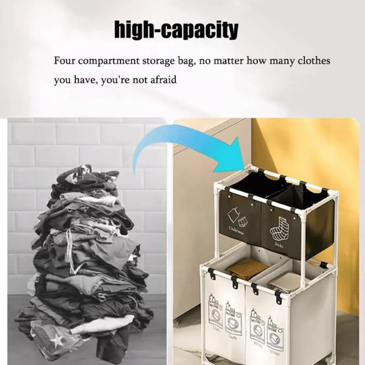 Large Laundry Basket Foldable Grid Organizer Basket 2 Layers Removable Waterproof Dirty Clothes Organizer Home Laundry Basket